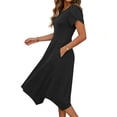 thumbnail image 5 of NSLGXD Womens Casual Dress for Summer Short Sleeve Crew Neck Flowy Beach Dresses with Pockets Handkerchief Hem A-Line Midi Sundress Black Dresses,Size S-2XL, 5 of 7