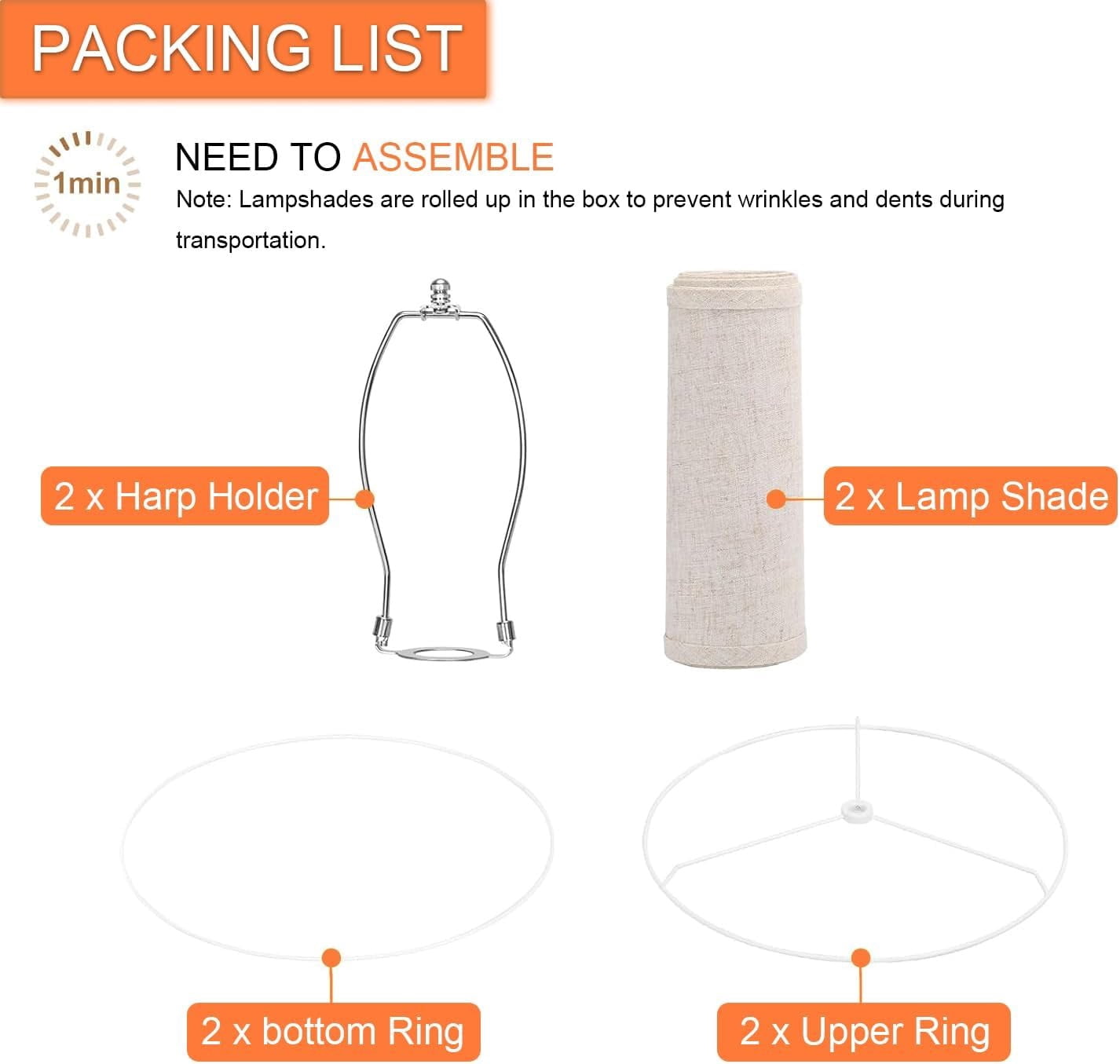 drum lamp shades Set of 2 for table lamps – 11.6" Top x 12.6" Bottom x 9.8" High,  Medium Beige Lampshades for floor lamps (Spider Fitter), Natural Linen Handcrafted with Easy Assembly