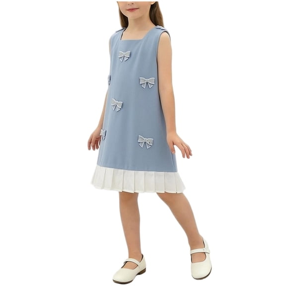 Fancifize Girls Summer Tank Dress Casual Crewneck Shift Sleeveless Dresses Kids Knee Length Ruffle Hem Sundress