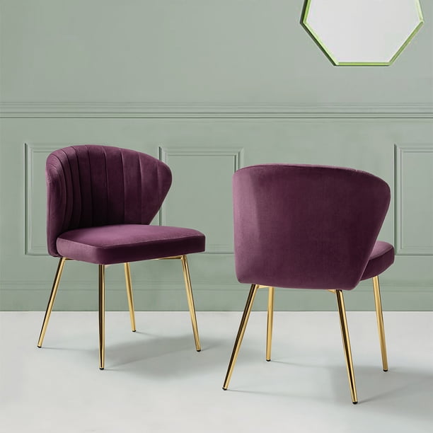 14 Karat Home Milia Dining Chair with Tufted back Set of 2 In Purple