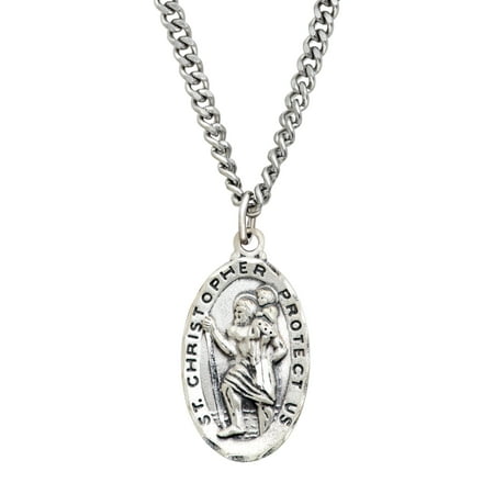 St. Christopher Medallion Necklace in Sterling Silver & 