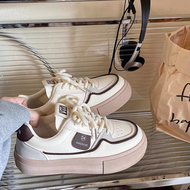 Zapatillas de plataforma para correr, zapatos de mujer, moda coreana de otoño, zapatos casuales de cuero para estudiantes, zapatos blancos