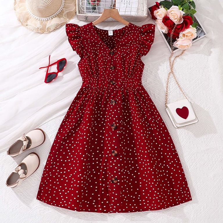 ERkkoi Girls Summer Dress Elegant Cap Sleeve Striped Cute Dresses For Girls  Casual V Neck Flowy Mini Dress Brick Red 7-8 Years - Walmart.com