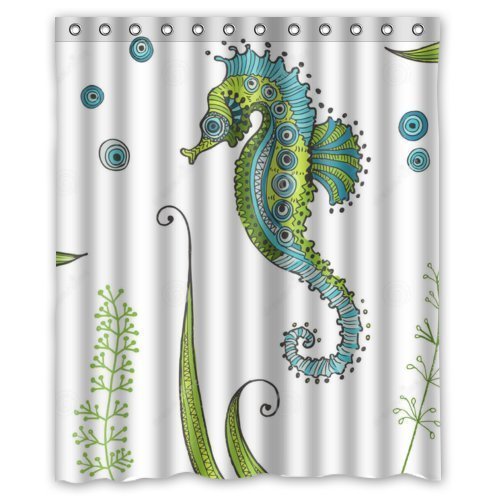 GreenDecor Seahorse Waterproof Shower Curtain Set with Hooks Bathroom