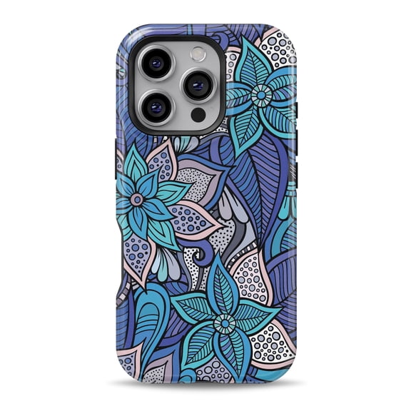 DesignSkinz Scratch-Resistant Hard Slim Case Compatible with iPhone 16 (Compatible with MagSafe) - Floral Blues