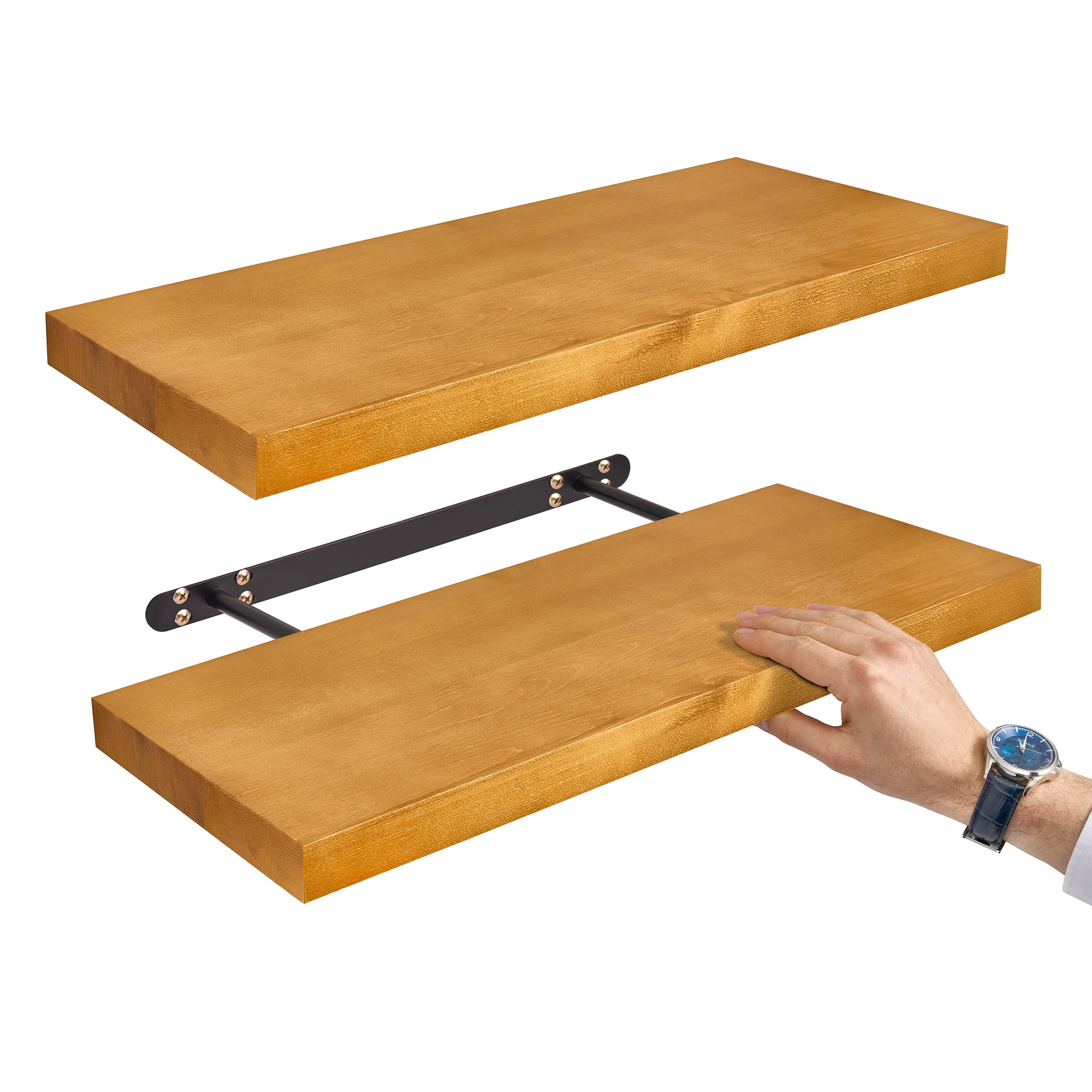 Sorbus 24" Floating Wall Shelves, Set of 2 Maple Wood Color, Solid Pine Wall-Mounted Shelves for Bathroom, Bedroom & Living Room