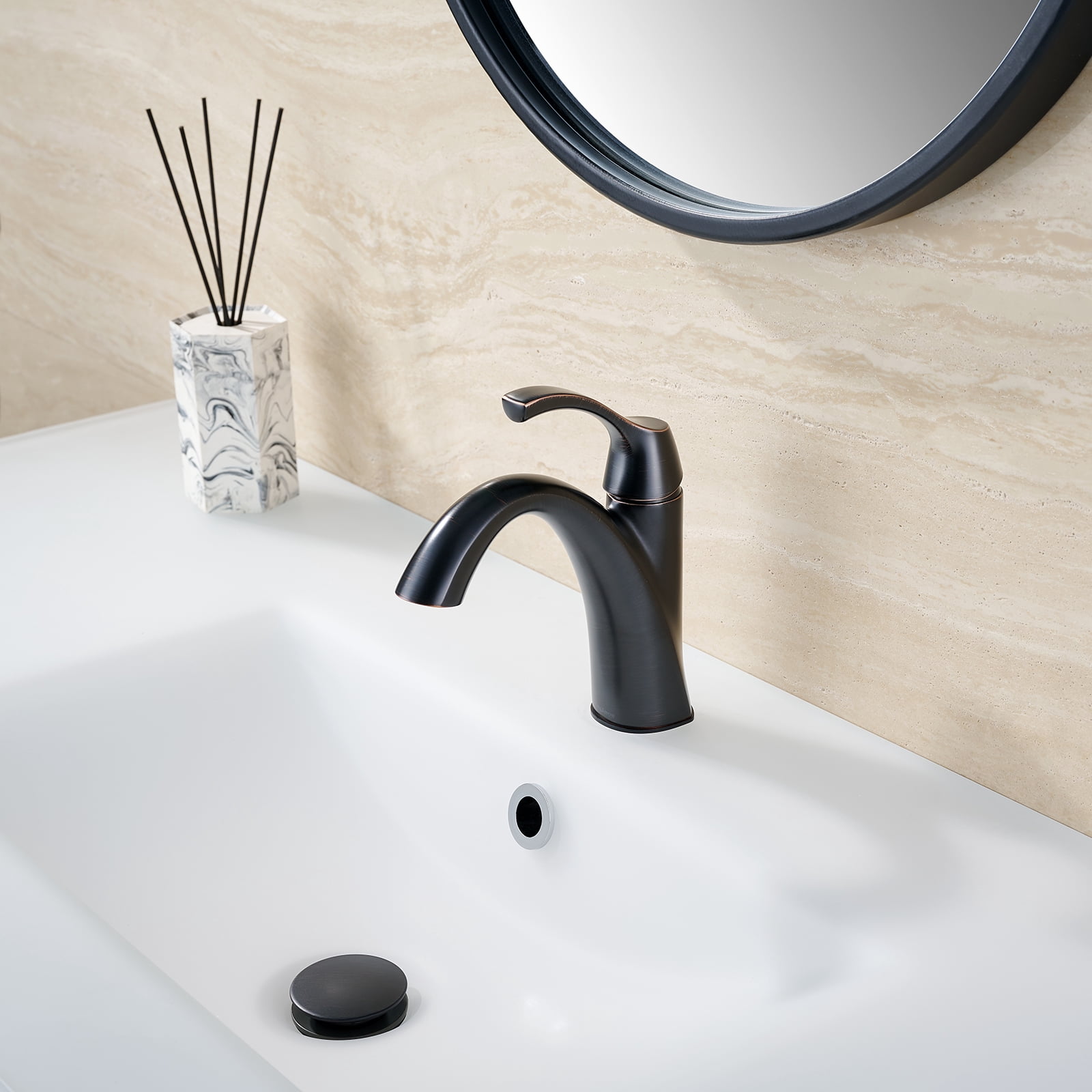 TimeArrow Bathroom Sink Faucet Oil Rubbed Bronze, Single Handle Bathroom Faucet for 1 Hole with 3 Holes Deck Plate, Lavatory Vanity Faucet, Pop Up Drain and Water Supply Lines Included, TAF206-ORB
