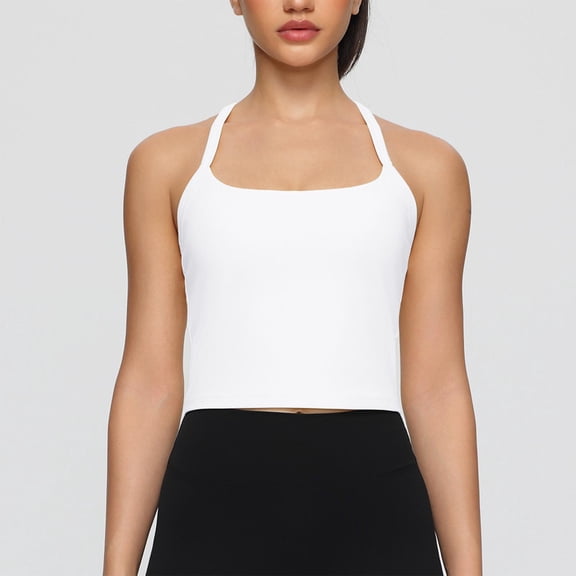 KIHOUT Women's Solid Color Halter Neck Crop Tank Top with Built-in Bra Pads Quick Dry Activewear for Yoga Running