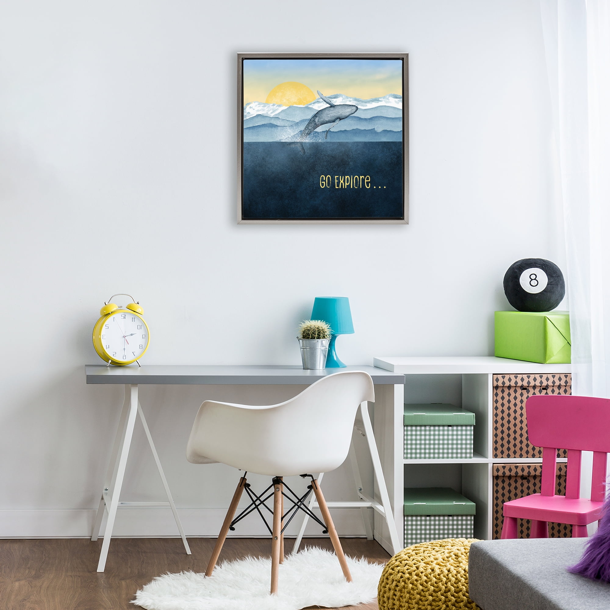 Go Explore Whale Breach Gray Framed Floater Canvas Wall Art, design by Brett Blumenthal