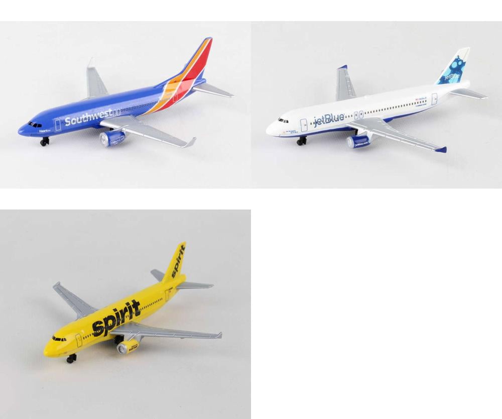3 Pack Daron Southwest JetBlue & Spirit Airlines Die-cast Planes Mattys Toy Stop Exclusive Gift Set Bundle 
