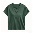 thumbnail image 5 of ClodeEU Women's Henley Neck Button Short Sleeve T-Shirt,Casual Loose Fit Solid Color Tee for Summer Green,Women's Plus XXL, 5 of 5