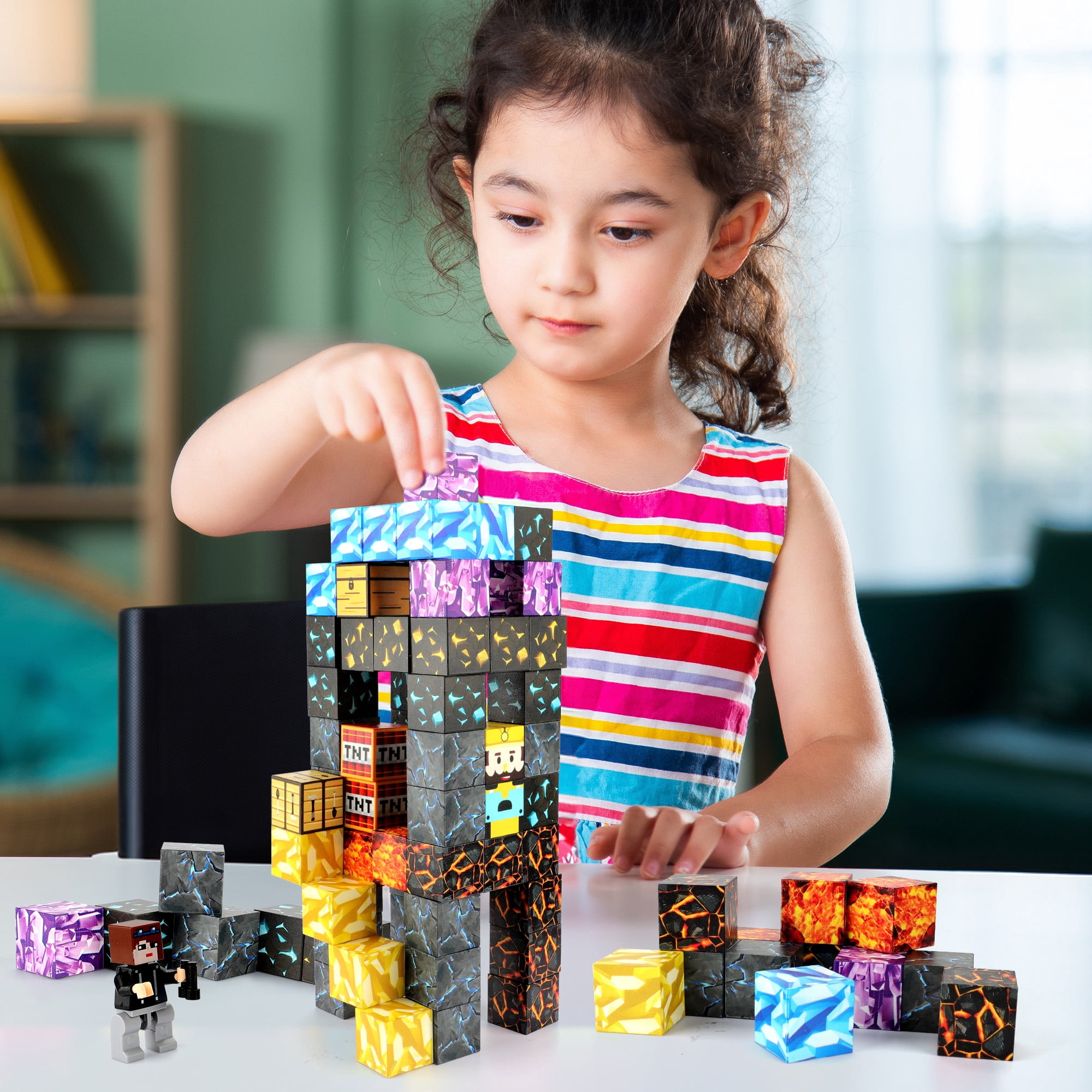 Magnetic Blocks-Build Mine Magnet World Sword Edition Mine Sword Caverns Magnet Classroom Must Haves Toddler Toys for Boys & Girls Age 3-4 4-5 6-8, Sensory Montessori Toys for Kids for 3+