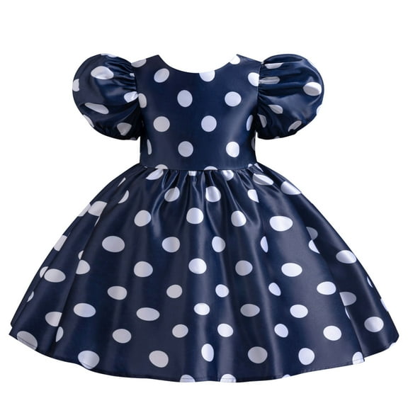 Diufon Cotton Babys Dresses Polka Dot Printed A-Line Dress Round Neck Puff Short Sleeve Dress