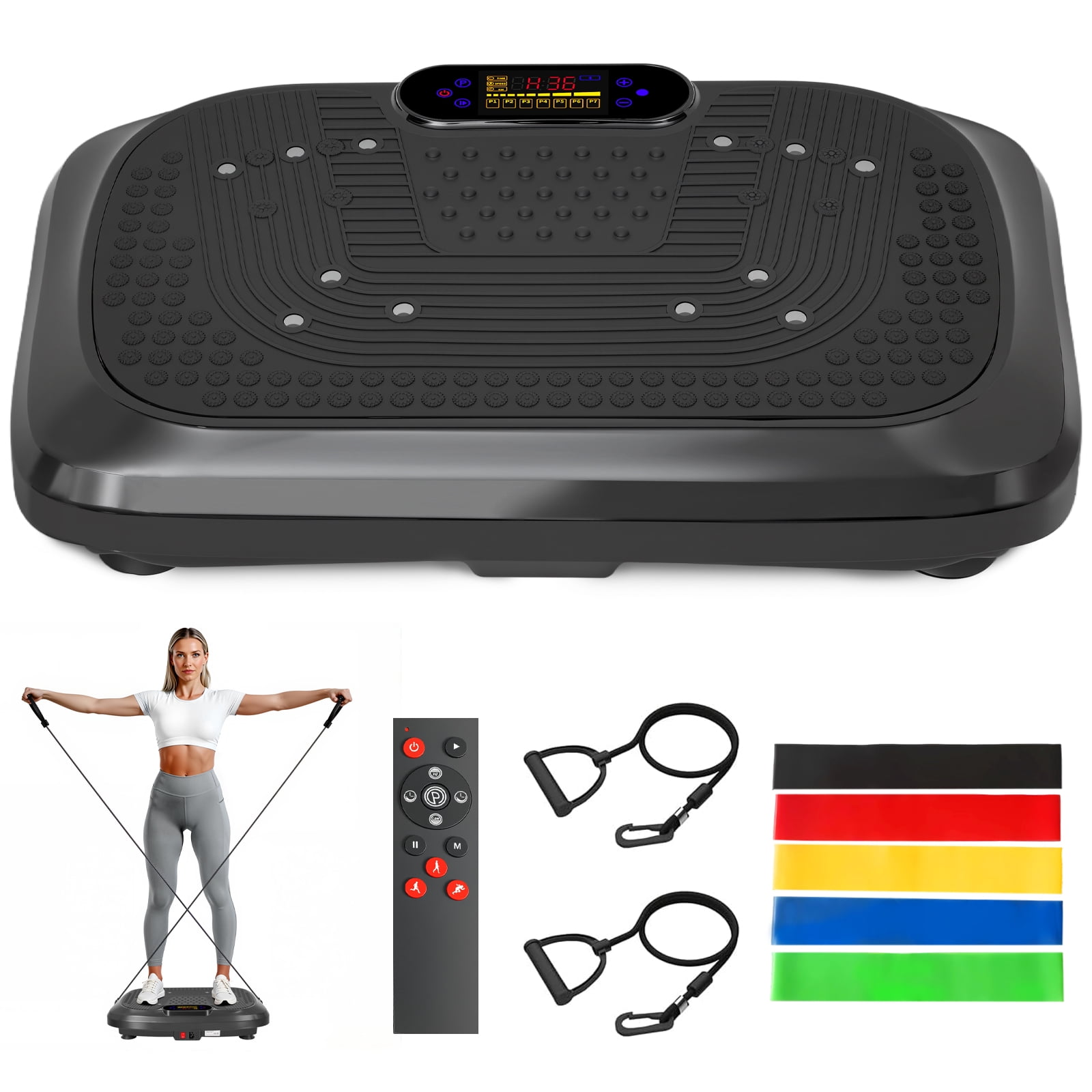 Vibration Plate Exercise Machine, 200 Speed Levels 450 lbs Capacity Fitness Platform, 10 Preset Modes with Resistance Bands and Remote, Black