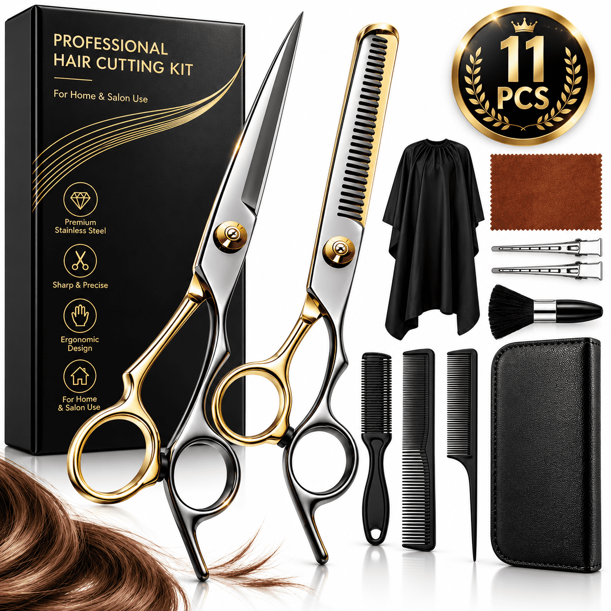 Stainless Steel Hairdressing Scissors for Home Use Flat-Tip Thinning Shears for Haircutting Complete Set of Haircutting Tools
