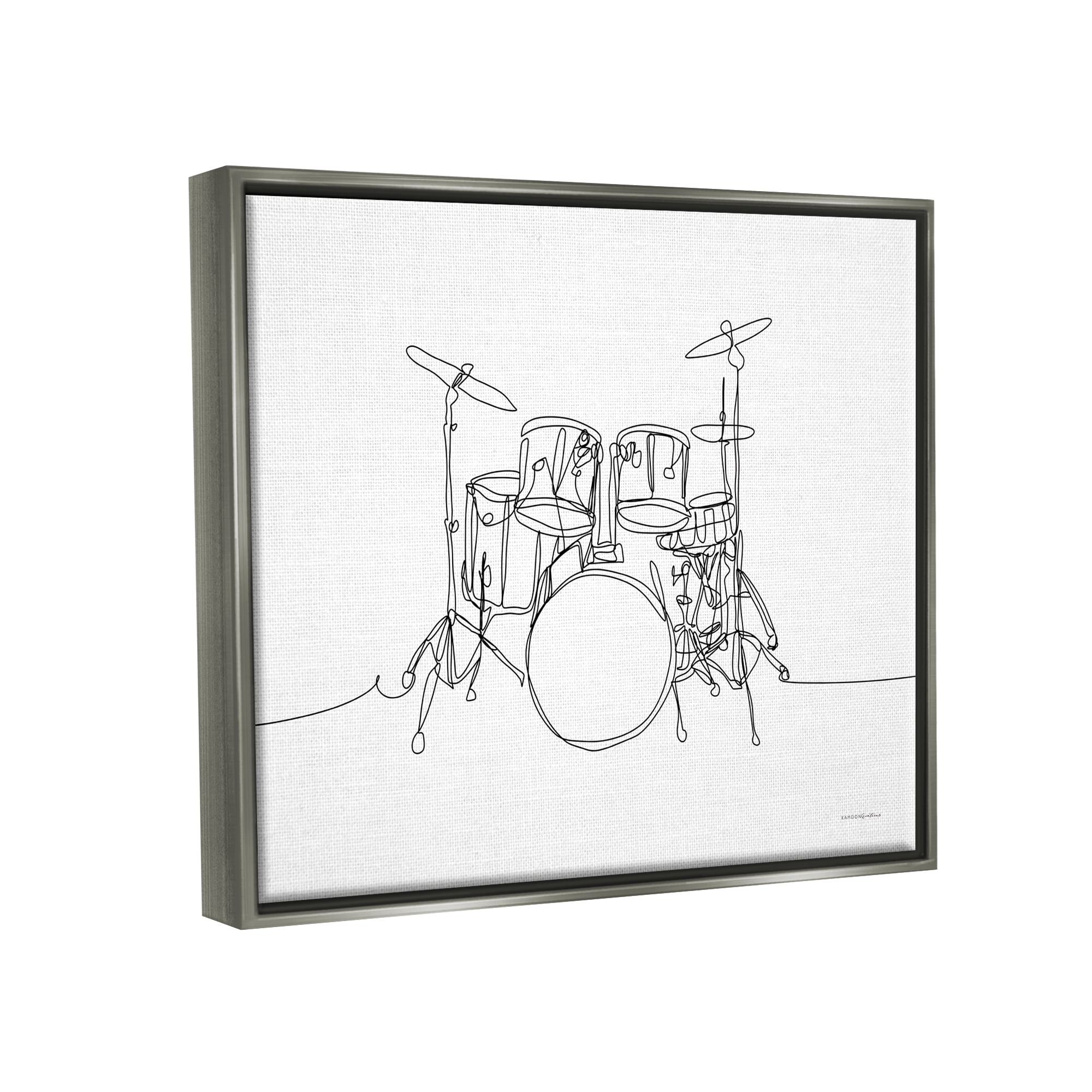 Stupell Drum Kit Musician Line Doodle Beauty & Fashion Painting Gray Floater Framed Art Print Wall Art