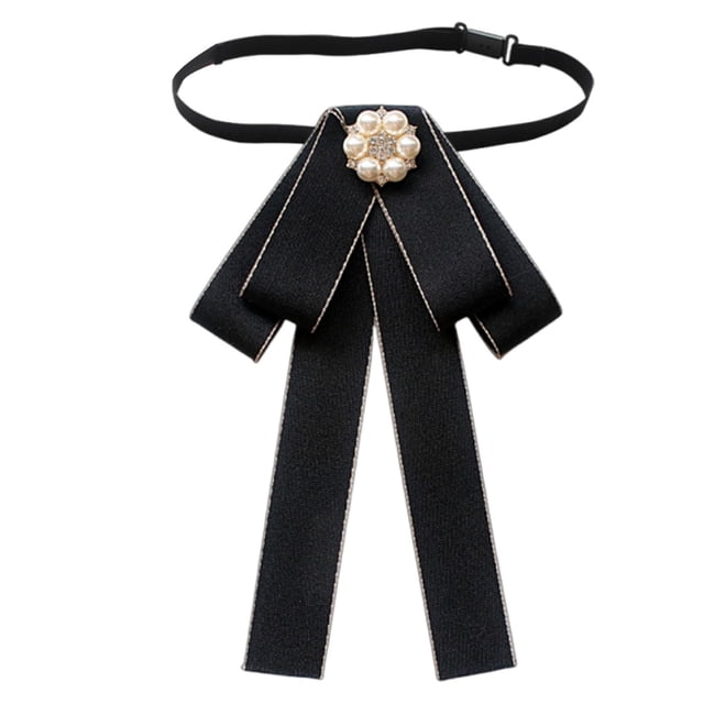 Corbata de lazo preanudada para mujer, elegante para eventos formales, versátil y sin arrugas. Negro