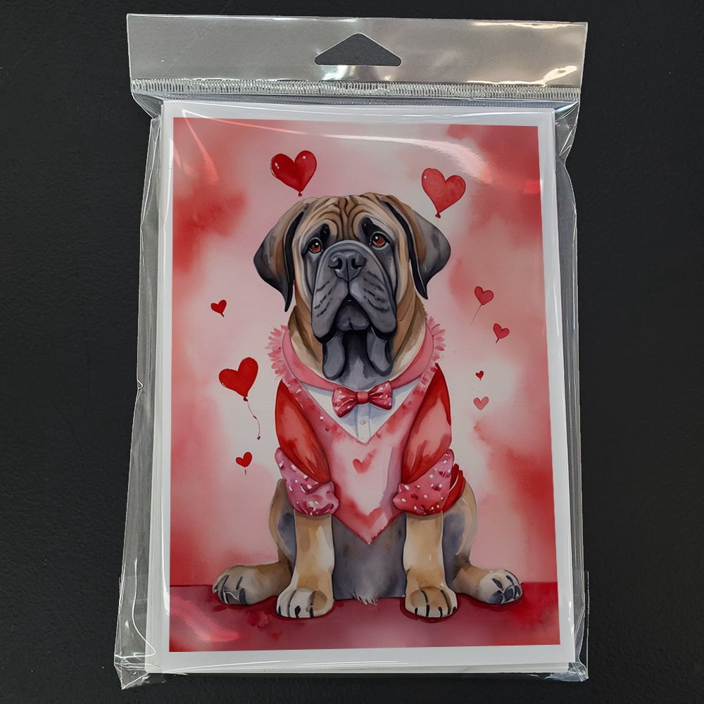 Mastiff My Valentine Greeting Cards Pack of 8 7 in x 5 in