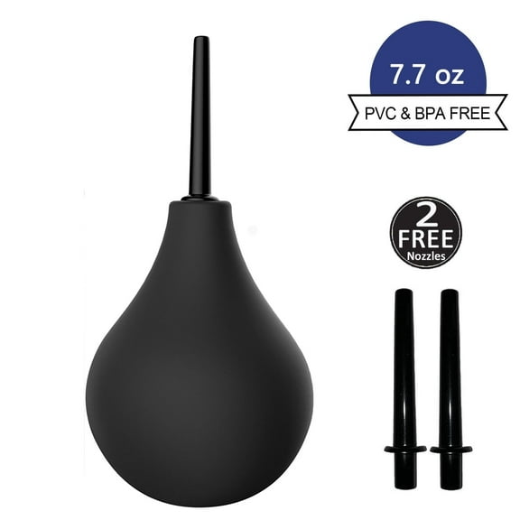 Enema Bulb with Back-Flow Prevention, Anal Douche Large Capacity with 4 Shower Holes,220ML Reusable Anal Cleaner Vaginal Cleaner for Women & Men, Soft Silicone, Leakproof, Black