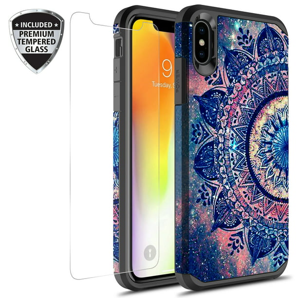 iPhone Xs Max Case With Tempered Glass Screen Protector, KAESAR Slim Hybrid  Dual Layer Graphic Fashion Colorful Cover Armor Case for Apple iPhone X S  