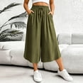 thumbnail image 2 of VBVC Women's Drawstring Wide Leg Capri Pants , Summer Curved Hem Culottes For Women , Ladies' Loose Fit Cropped Trousers with Pockets,Green,S-3XL, 2 of 10