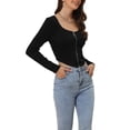thumbnail image 4 of INSPIRE CHIC Women's Casual Crop Tops V Neck T-Shirt Long Sleeve Zipper Cropped Tee Shirts Black M, 4 of 5