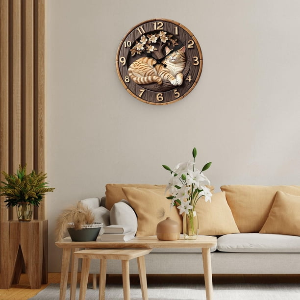 Reloj de pared de madera con movimiento silencioso, creativo, artístico, redondo, decorativo, para colgar en pared, para dormitorio, decoración del 30x30x05cm
