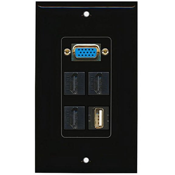 RiteAV (1 Gang Decorative Svga USB A-A (Black) 3 HDMI Black Wall Plate Black