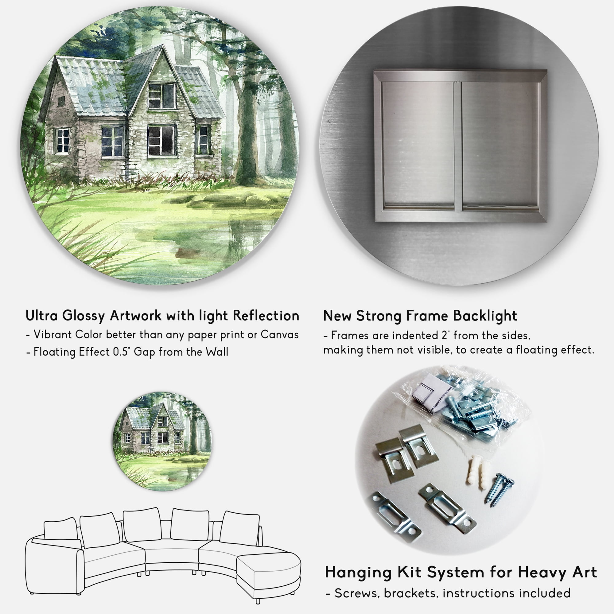Designart 'Old Haunted House In The Pine Forest' Lake House Circle Metal Wall Art 29x29 - Disc of 29