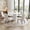 White Table+white Chairs, variant on 7-Piece Round Dining Table Set, 46.46" Modern Farmhouse Wood Top with Gold Roman Column Pedestal Base and 6 Velvet Nailhead Chairs with Ring Pull for Kitchen,Dining Room,Black
