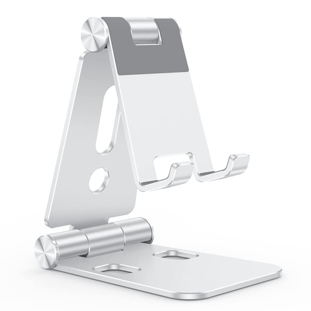 Soporte para teléfono celular OMOTON C4 plegable de aluminio plateado