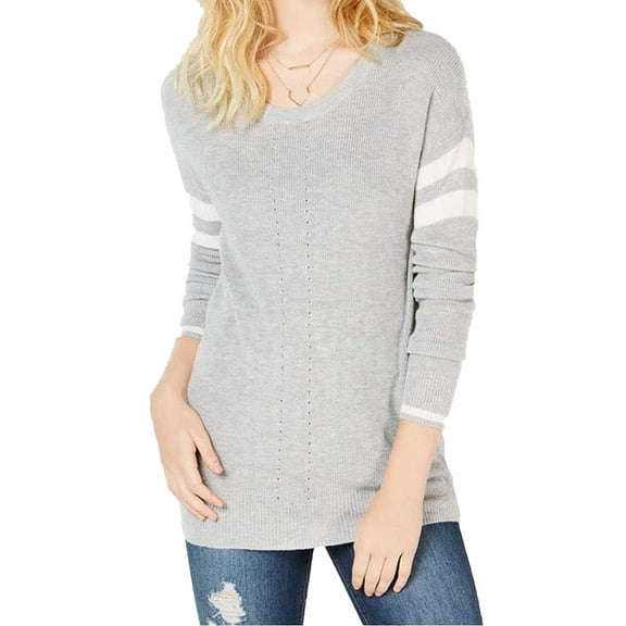 Hippie Rose Juniors Scoop Neck Varsity Stripe Sweater