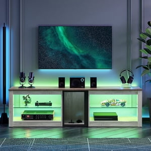 Bestier 70" TV Stand with LED Lights, Black Marble