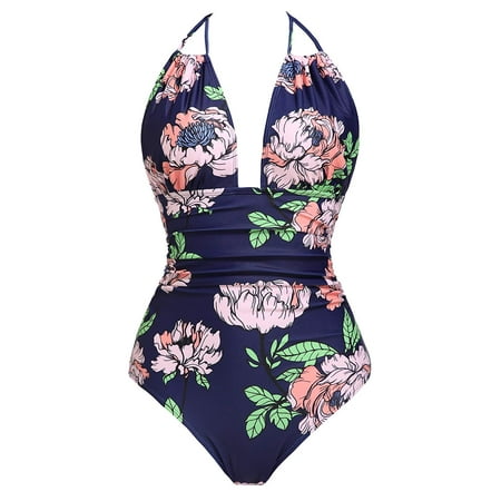Tummy Control Bathing Suit B2prity Women's One Piece Swimsuits Tummy Control Swimwear Slimming Monokini Bathing Suits for Women Backless V Neck Swimsuit ()