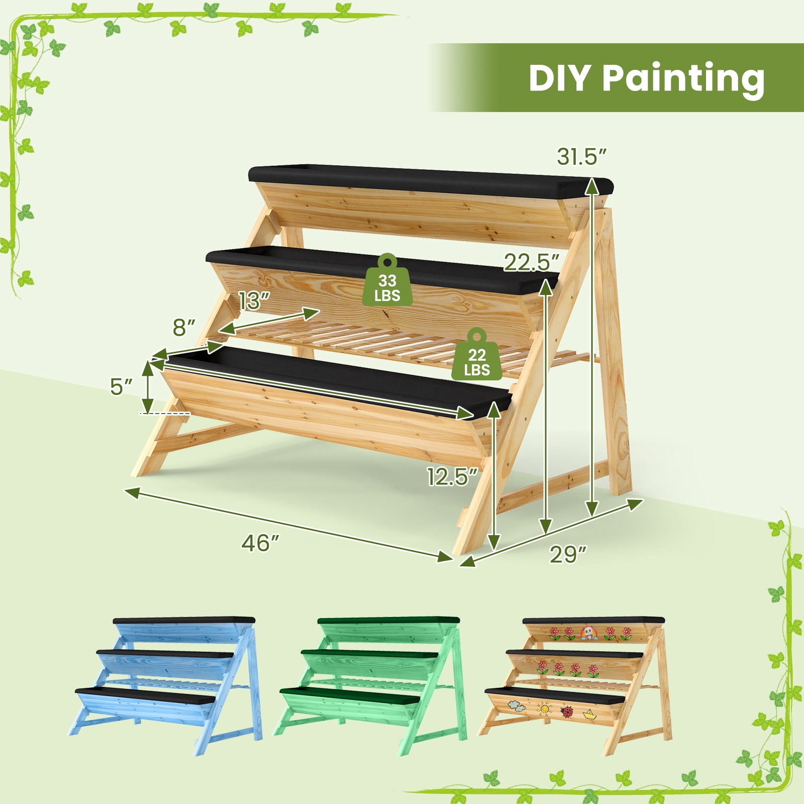 Costway 3-Tier Raised Garden Bed Storage Shelf Garden Planter for Flowers