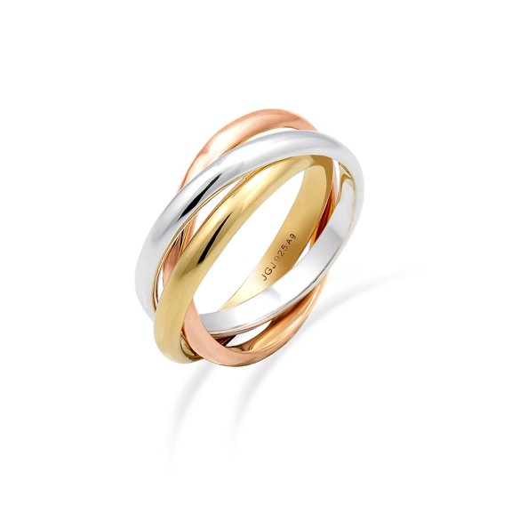 Elli by Julie & Grace Women Tri-Colored Rolling Ring 925 Silver Size 6-8