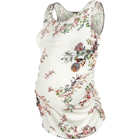 

LAPA Women s Maternity Floral Tank Tops Sleeveless Side Ruched Pregnancy Shirts