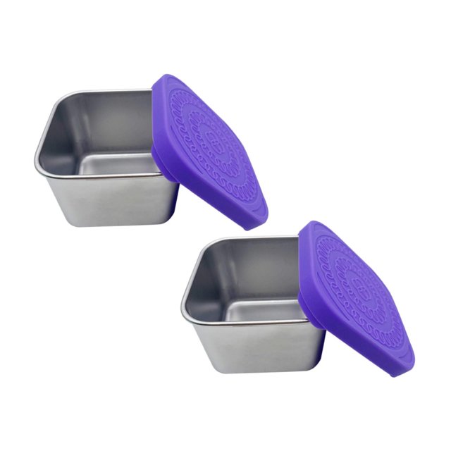 2PC Stainless Steel Cutlery Set Snack Box Leakproof Small Food Containers With Silicone Lids Stackable Snack Pots For Kids Stainless Steel Snack Containers Lunch Box For Kids School Purple