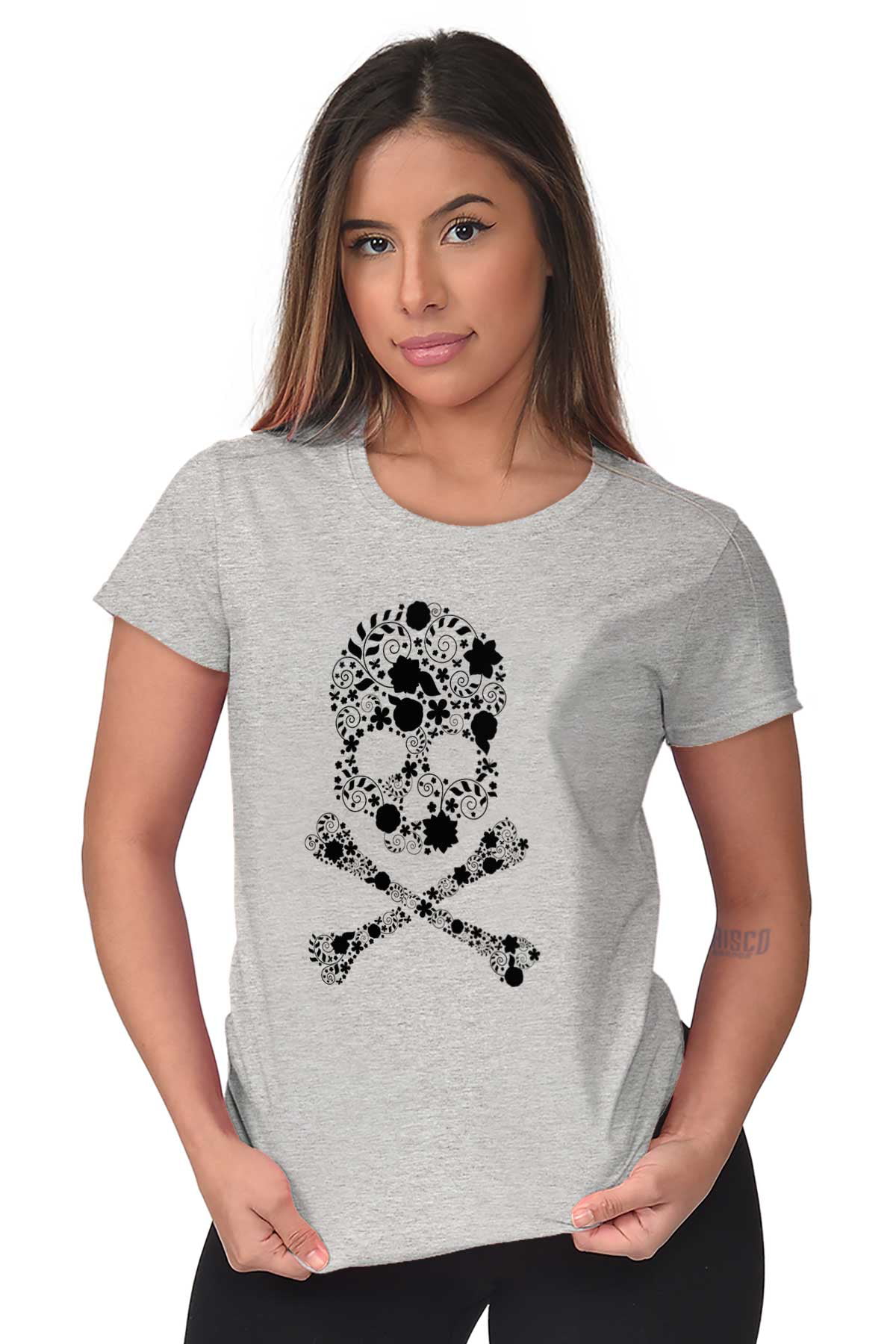 Skull Womens Tees Shirts Ladies Tshirts Flowery And Crossbones Floral ...