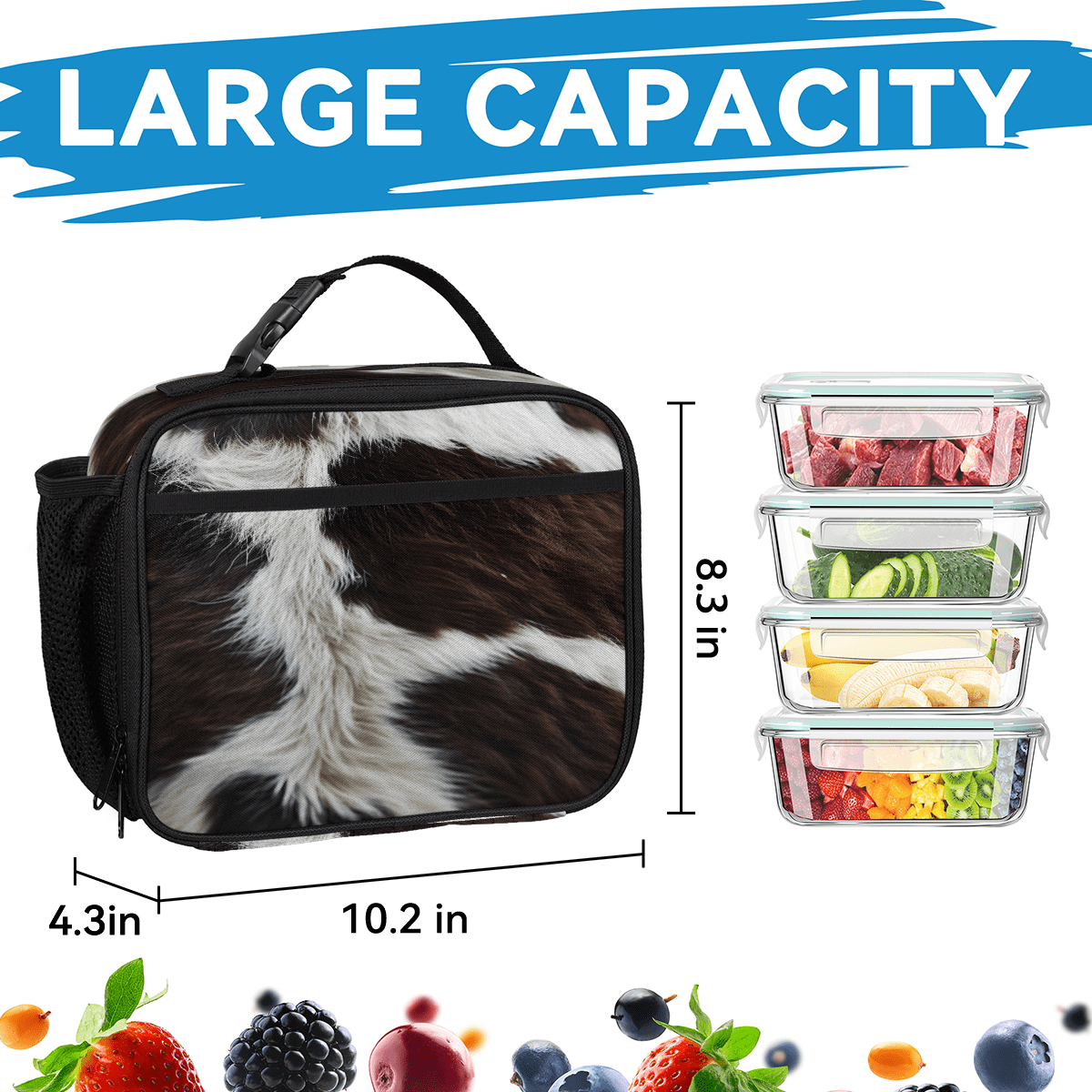 Herdesigns Cow Print Western Animals Large Backpack Set with Lunch Box Lightweight Water Resistant Travel Laptop Backpacks Casual Daypacks for Women Men