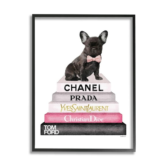 Stupell Industries Book Stack Fashion French Bulldog Black Framed Wall Art 24x30 Multi-Color