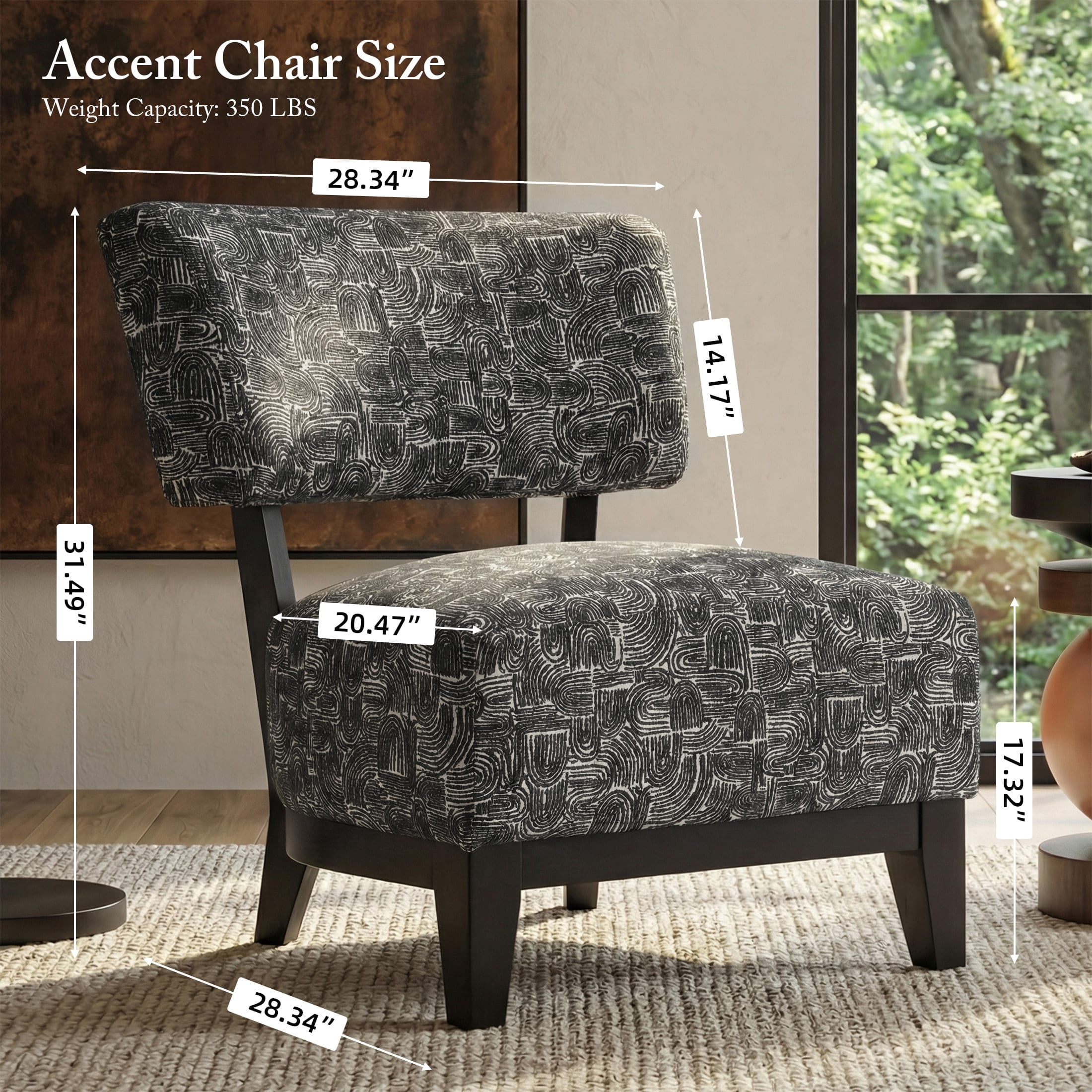 Aenkyo Contemporary Chenille Fabric Armless Accent Chair, Black