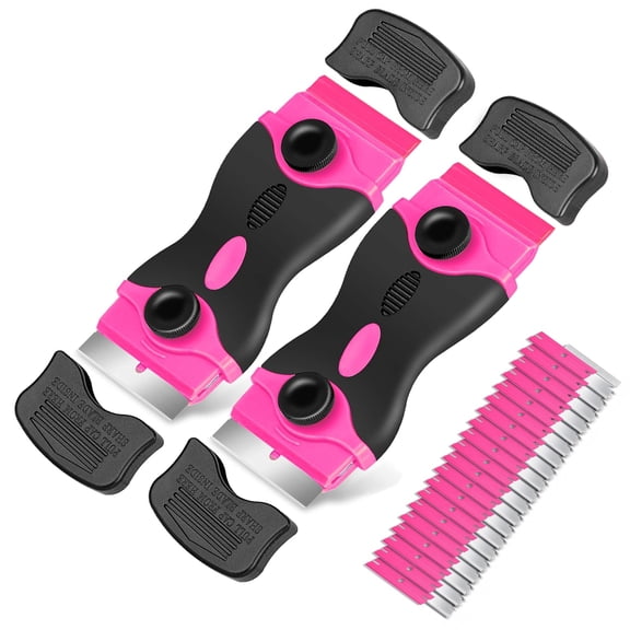 Razor Blade Scraper Tool Kit - 2Pack Razor Scrapers & 40Pcs Extra Blades, Plastic Paint Scraper Tool, Razor Scraper Tool for Glass Top Stove, Scrappers for Cleaning Window, Cooktop, Oven, Floor