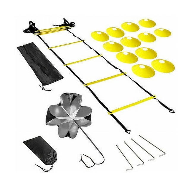 Apuakthei -Kit de entrenamiento de agilidad y velocidad Escalera de agilidad Escalera de fútbol con 12 peldaños con 12 conos y 4 estacas Equipo de entrenamiento de fútbol Kit de entrenamiento de