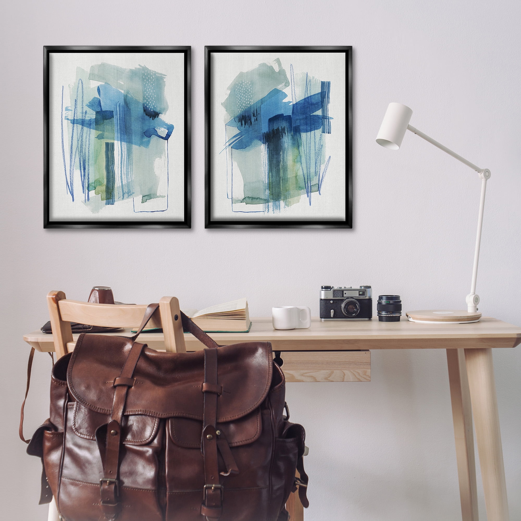 Stupell Industries Chaotic Brushed Watercolor Abstract Painting Black Floater Framed Canvas Art Print Wall Art, 25 x 31, Set of 2
