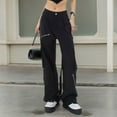 thumbnail image 2 of XIAONU Women's Cargo Zip-Accent Pants Wide-Leg Relaxed-Fit Trousers Edgy Streetwear Daily Casual Bottoms, 2 of 6