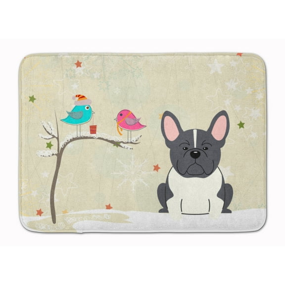 Christmas French Bulldog Black White Machine Washable Memory Foam Mat