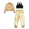 thumbnail image 3 of Miutii Kids Girls Street Hip Hop Dance Outfits Long Sleeve Shiny Metallic Bomber Jacket Vest and Harem Trousers Set Gold 14, 3 of 5