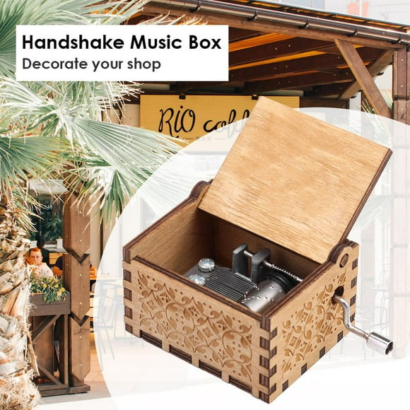 Boîte à Musique Rétro en Bois avec Manivelle Miroir Cadeau de Fête de Noël Décoration Intérieure