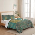 thumbnail image 5 of Quilts Twin XL Size Bedding Set, Teal Yellow Boho Lightweight Quilted Comforter, Bohemian Geometric Flowers Plaid Soft Reversible Bedspread Coverlet with Pillow Covers for All Season, 68" x 98", 5 of 9